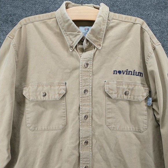 Tyndale Men's Flame Resistant Novinium Button Down Shirt Tan Size XL Long Sleeve - Picture 2 of 16